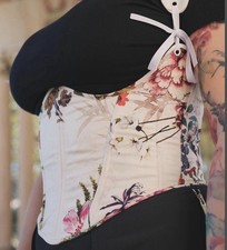 Floral Corset Top White Lace Up Corset Belt Cottagecore Waist Cincher Size L