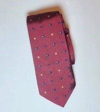 Vintage Tommy Hilfiger Tie 100% SILK Made In USA Imported Silk H Print BURGANDY