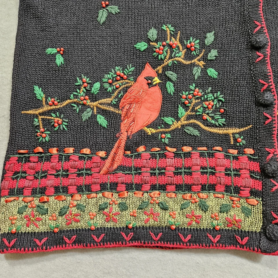 Cardigã branco veado suéter colete feminino plus 22W preto malha cardinal pássaro frisado - Imagem 2 de 4