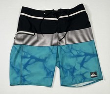 QUICKSILVER Size 30 Boardshorts Blue Striped Black White Dry Flight