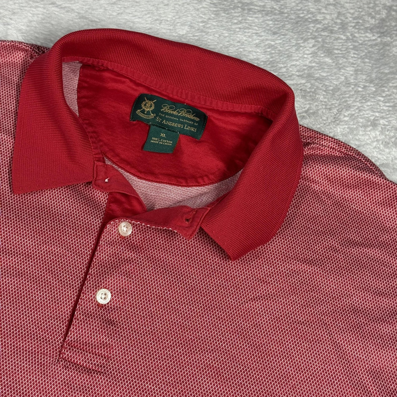 Brooks Brothers Polo Shirt Mens XL Red St Andrews Links Golf 100% Cotton Classic