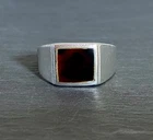 Vintage Men's Silver Signet Ring - Smoky Quartz Inlay - c. 1980s - UK Size U