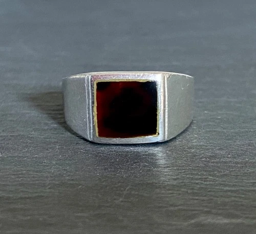 Vintage Men's Silver Signet Ring - Smoky Quartz Inlay - c. 1980s - UK Size U