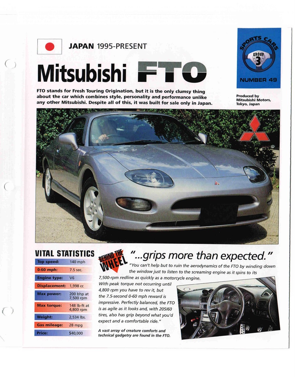 MITSUBISHI FTO SPEC SHEET/Brochure/Catalog:1997,1996,.. | eBay