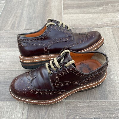 Santoni Derby Schuhe Brogue Schnürer Gr. 5,5/39,5 Leder Brombeerkopf