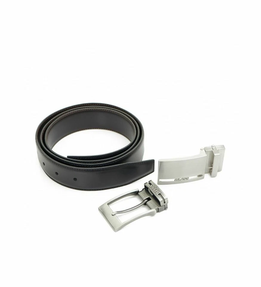 HUGO BOSS Galliz 2X Hebilla Cuero Negro Cinturón Reversible - Imagen 4 de 4