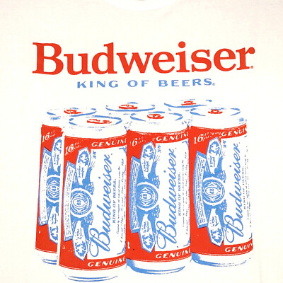 BUDWEISER SIX PACK BEER T SHIRT MENS  XL TALL XLT WHITE PULLOVER BUD CERVEZA NWT