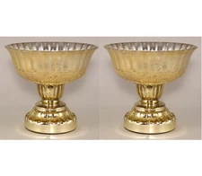 Compote Bowl Vase Glass Gold Mercury Embossed 7"Dia 6.5"High Set/2