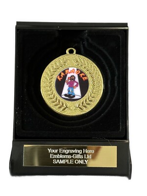 Pub Club singende 50 mm Goldkontur Medaille in Box graviert gratis