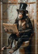 Funny Chimpanzee Bathroom Art Print Top Hat Monkey Toilet Decor Animal P24