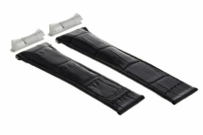 LEATHER BAND STRAP ITALIAN FOR ROLEX DAYTONA 16520 + END PIECE (LUG) BLACK SHORT