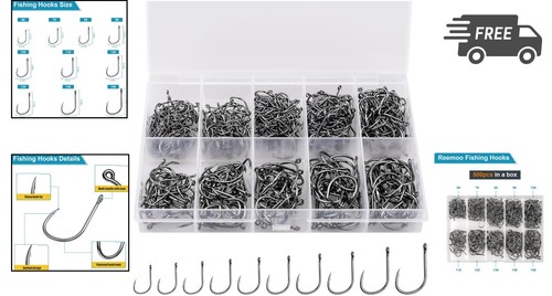 Fishing Hooks 500pcs Carbon Steel Sharp Barbed Fish Hooks for Freshwater Seaw... - 第 2/9 張圖片