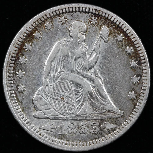 1853 25c Arrows and Rays Seated Liberty Quarter