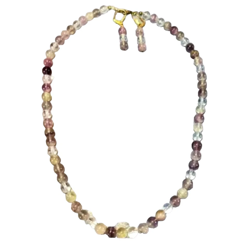 Conjunto de collar y pendientes de fluorita arco iris cuentas redondas púrpura rosa  Foto 2 de 4