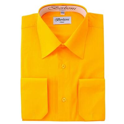BERLIONI ITALY MEN'S CONVERTIBLE CUFF SOLID ITALIAN FRENCH DRESS SHIRT GOLD