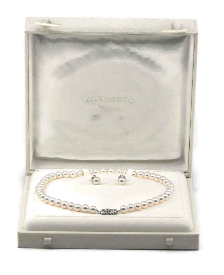 Mikimoto Pearl A+ Diamond 18K White Gold Necklace Earrings Set - Imagem 2 de 4