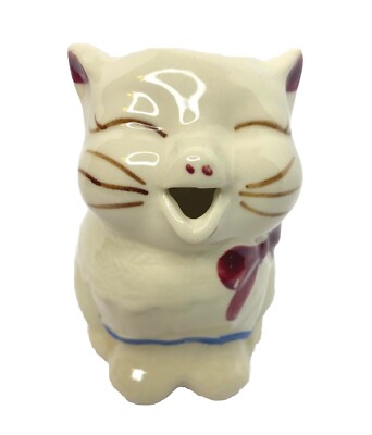 VTG Shawnee Puss'n Boots USA Creamer Hand Painted Cute Cat Bow Open Mouth