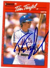 Tim Teufel autographed baseball card New York Mets 1990 Donruss #618