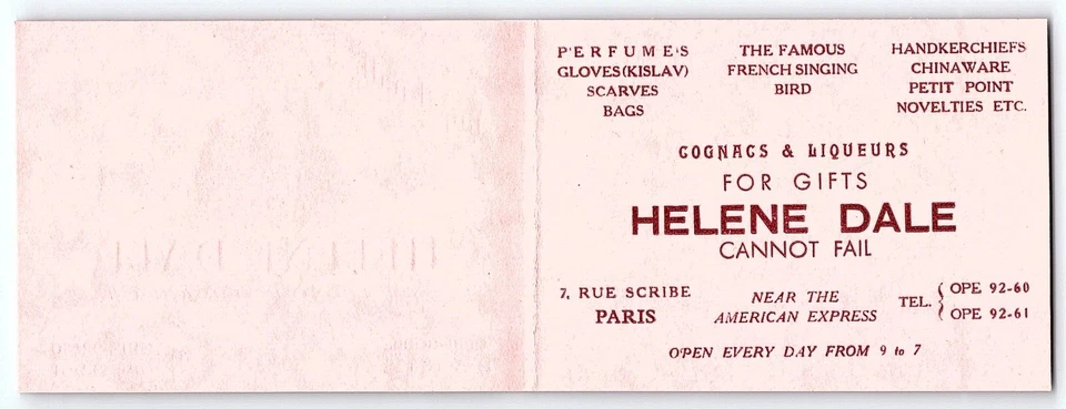 1920-е ХЕЛЕН ДЕЙЛ ПОДАРКИ ФРАНЦИИ ПАРИЖ ТИСНЕНАЯ РАСКЛАДНАЯ РЕКЛАМНАЯ КАРТОЧКА Z5715 - Изображение 2 из 3