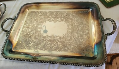 William Rogers Silver Plate Handled Tray Chased Edge Ornate No