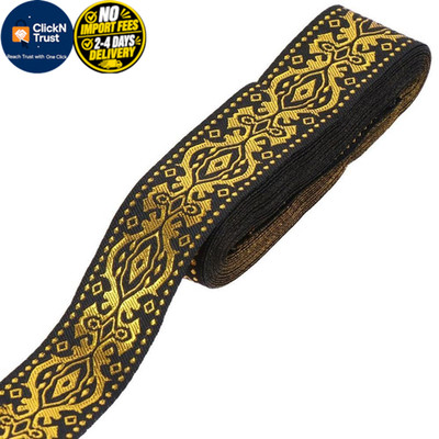 hobbyhub 7.6 Yards Jacquard Woven Fabri Ribbon, 1.3 Inch Wide, Black&gold