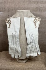 Vintage Beige Soft Kid Leather Formal Silk Gloves