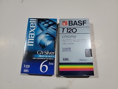 2 New VHS Tapes, Maxwell T-120 GX-Silver & BASF T-120 Chrome Extra Quality 6 Hrs
