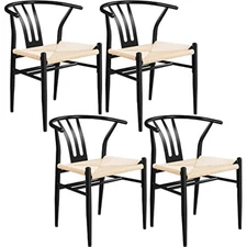 4pcs weave dining chair mid-century modern metal rattan chair for kitc