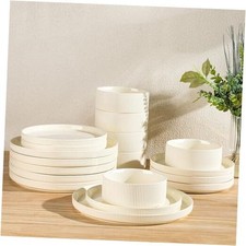 Ceramic Dinnerware Sets for 6, 18 Pieces Porcelain Service for 6 Beige