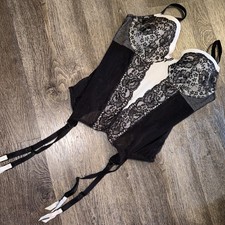 Victoria's Secret Bustier Corset 36B Garters Black White Boning Zip