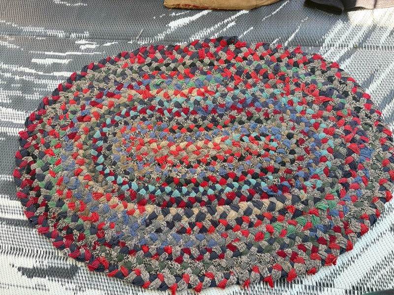 Antique handmade Braided Rag Rug Farmhouse Cottage Porch Runner Decor 44”
