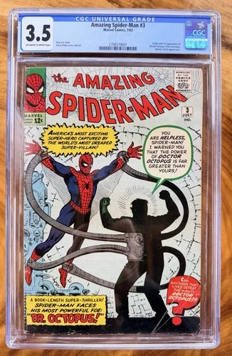 Rare “Amazing Spider-Man” #3 Marvel Comic 7/1963 SILV 1st App Dr Octopus CGC 3.5