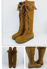 womens Fringed suede moccasins boots 10
