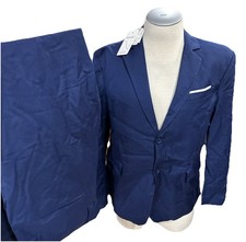 Wehilion Men s 3-Piece Suit Set Large Navy Blue Blazer Jacket, Pants Tie