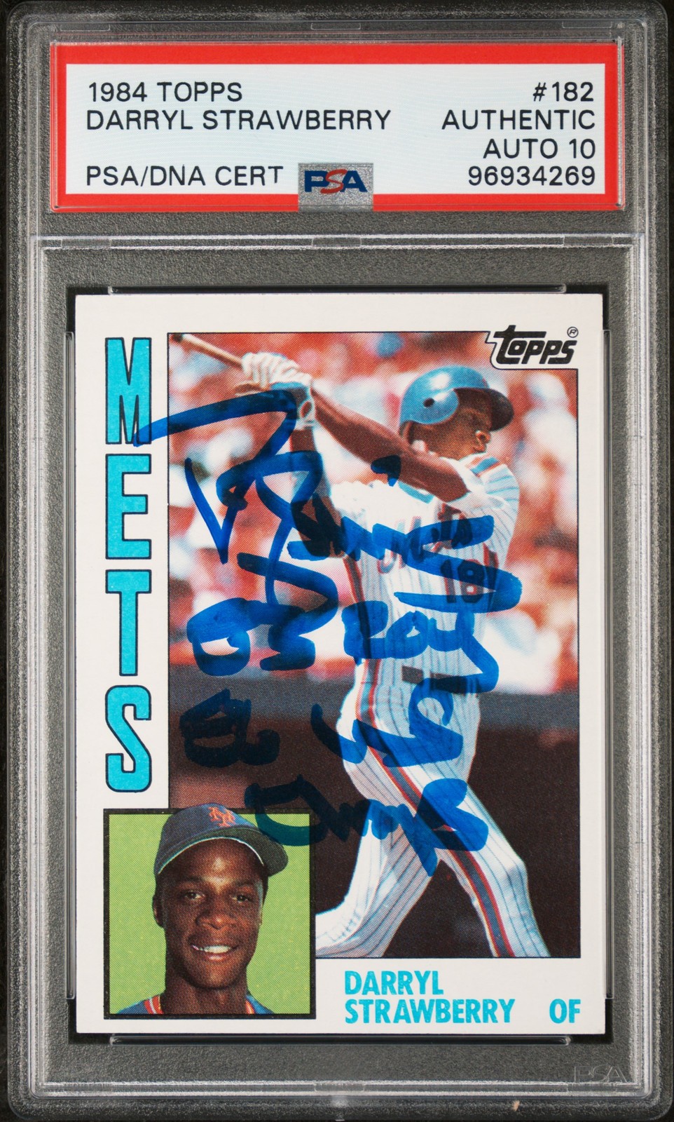 1984 Topps #182 Darryl Strawberry Rookie RC Autograph Auto PSA DNA 10 Mets view 1