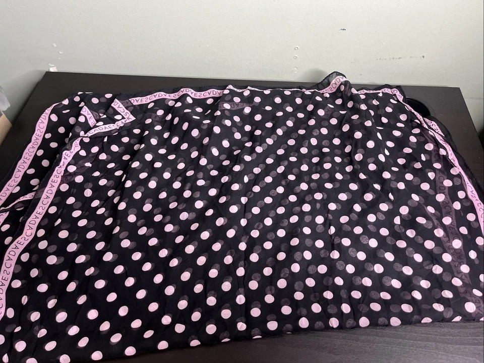 Large Silk ESCADA pink Polka Dot Rectangle Scarf - Image 3 of 4