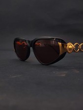 Vintage Rochas Paris Sunglasses 9004 01 Gold Chain Temple Black France