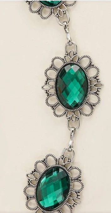 CINTURÓN CADENA GEMA- Elegante Cadena Cintura Estilo Vintage Verde Patrón Floral Foto 3 de 4