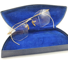 Antique Vintage 10-12kt GF Gold Filled Eyeglasses FUL-VUE Fancy Wire Rim w/ Case