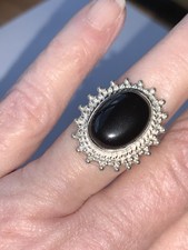 New Sterling 925 Large Black Onyx Cabachon Ring-size 7.25