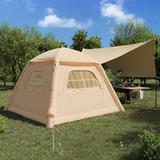  2-4 Persons Inflatable Camping Tent with Pump & Extended Canopy, Easy Set-up