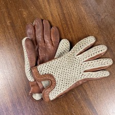 Vintage Fownes Leather Driving Gloves Womens Medium Tan Crochet Classic
