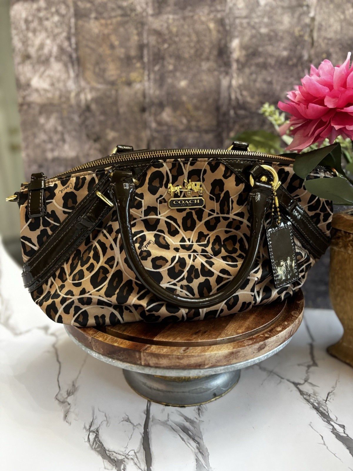 Coach Madison Ocelot Leopard Print Sophia Satchel Bag 17764