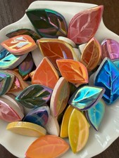 Iridescent Ceramic Leaves - Ficus - Mixed Ceramic Mosaic Tile Pieces - 7oz