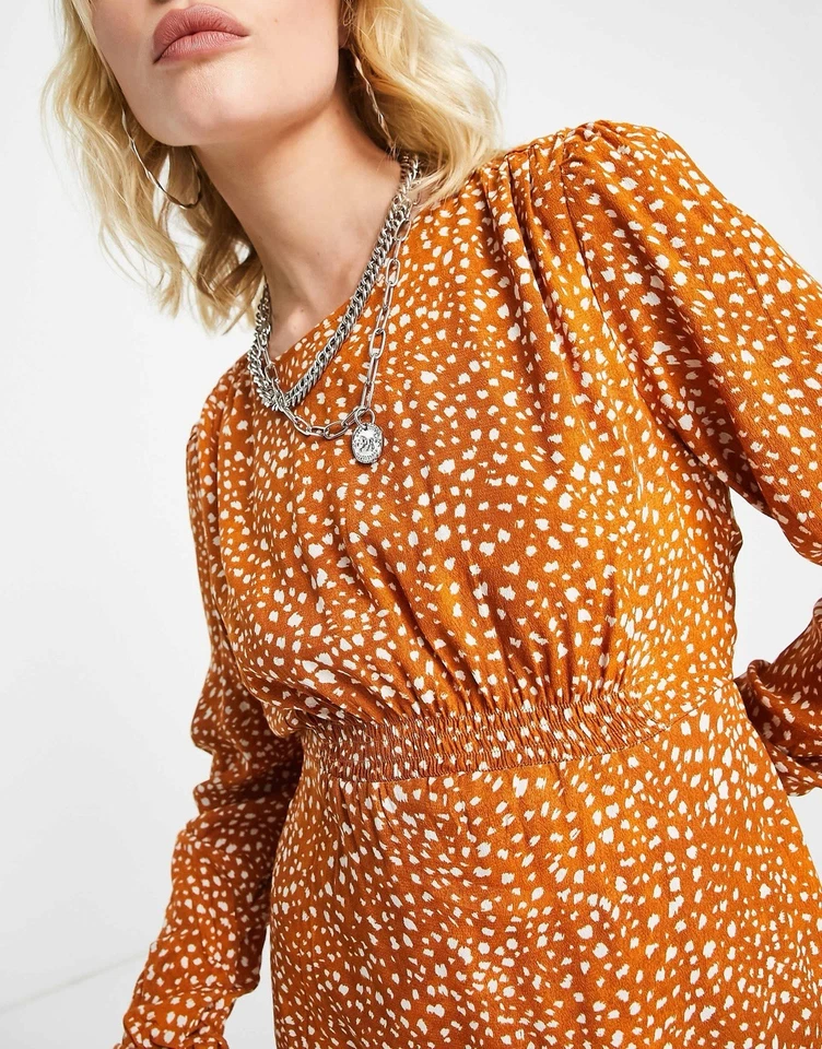 Vestido MNG By Mango Grande Pradera Té Manga Larga Abullonada Maxi Naranja Modesto Cerradura Foto 2 de 4