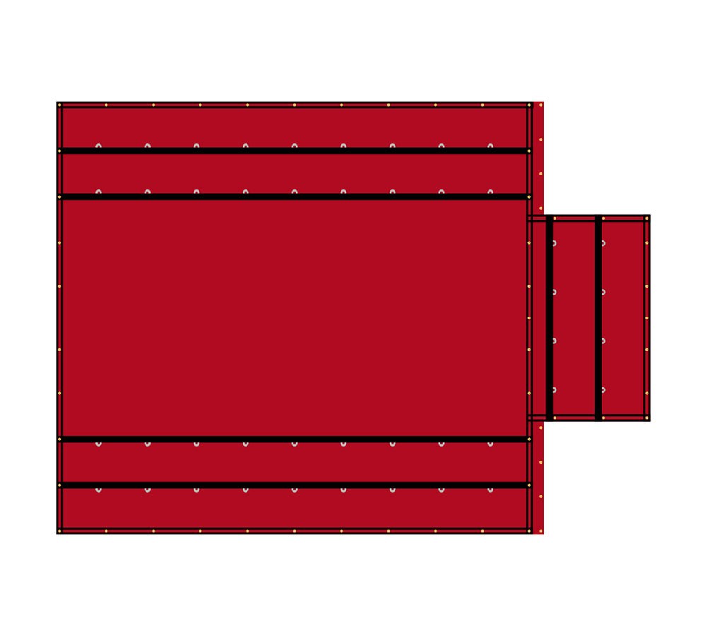 16' x 18' Flatbed Truck 18 Oz Steel Tarp, End-Piece w/4' Drop & Flap - Red