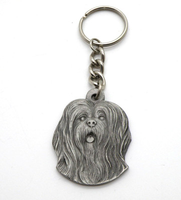 Vtg Rawcliffe Pewter I Love My Lhasa Apso Dog Key Ring 1982 by P. Davis