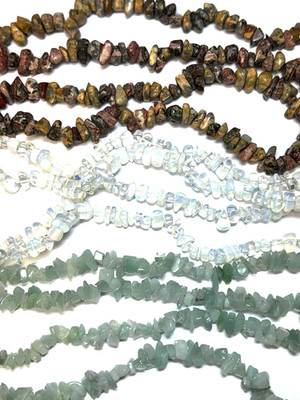 SALE 3 strand LOT Gemstone Chip Beads 32''  Opalite Amazonite Leopardskin Jasper