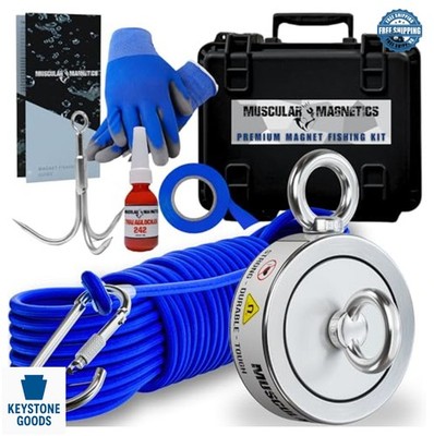 Magnet Fishing Kit 1325 lb Double Sided Neodymium N52 3 Inch 100 ft Rope Gloves