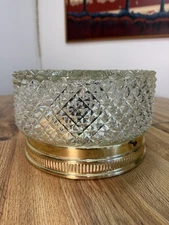 Vtg Diamond Point Crystal Glass Flush Mount Ceiling Light Fixture 9” Art Deco